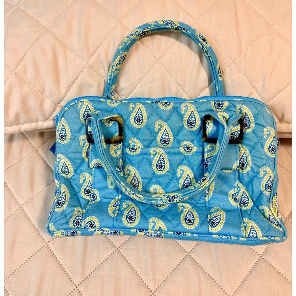 Vera Bradley Blue Paisley Quilted Satchel Handbag Top‎ Handle Tortoise Buckle